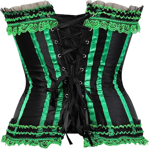 Stripe Bowknot Satin Lace Trim Bodice Overbust Corset