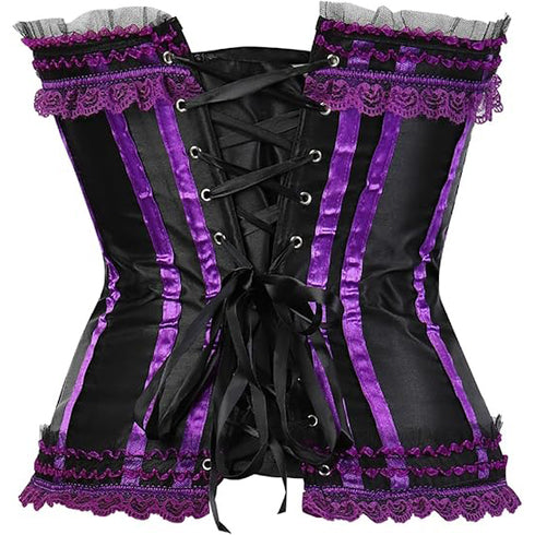 Stripe Bowknot Satin Lace Trim Bodice Overbust Corset