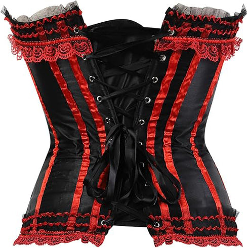 Stripe Bowknot Satin Lace Trim Bodice Overbust Corset