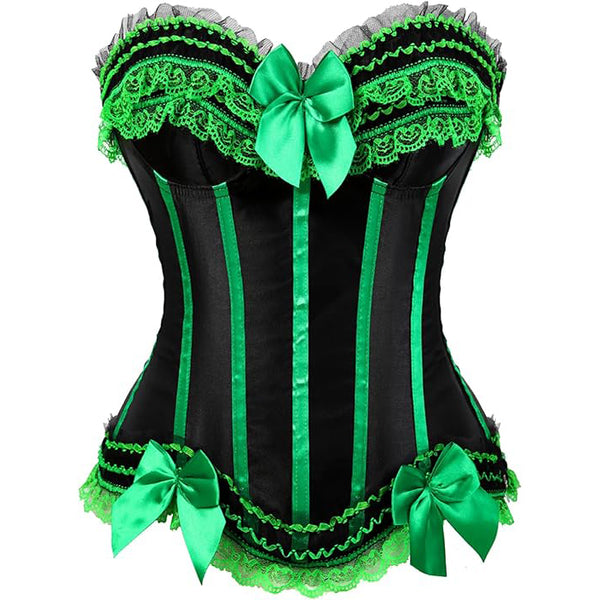 Stripe Bowknot Satin Lace Trim Bodice Overbust Corset