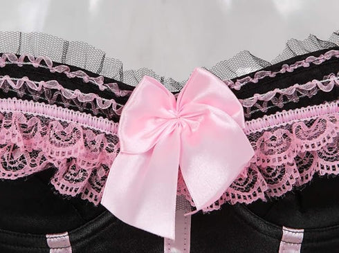 Stripe Bowknot Satin Lace Trim Bodice Overbust Corset