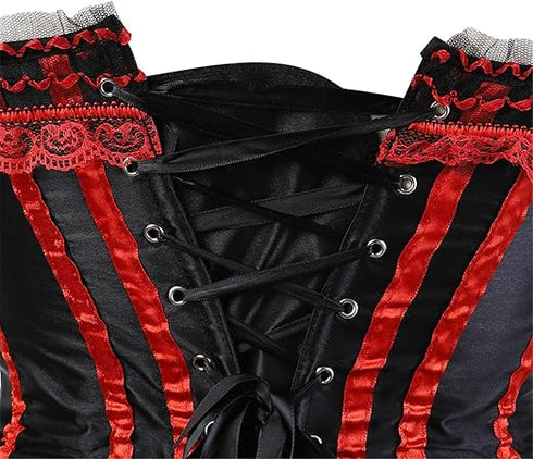 Stripe Bowknot Satin Lace Trim Bodice Overbust Corset