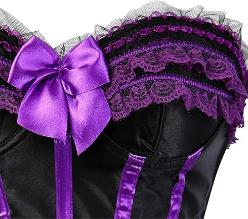Stripe Bowknot Satin Lace Trim Bodice Overbust Corset