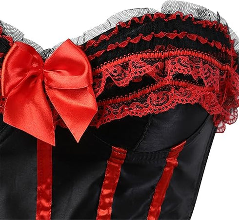 Stripe Bowknot Satin Lace Trim Bodice Overbust Corset
