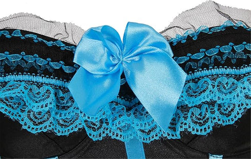 Stripe Bowknot Satin Lace Trim Bodice Overbust Corset