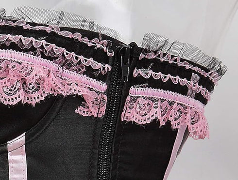 Stripe Bowknot Satin Lace Trim Bodice Overbust Corset