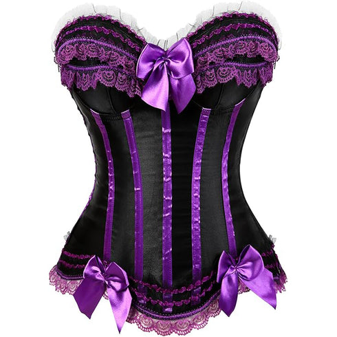Stripe Bowknot Satin Lace Trim Bodice Overbust Corset