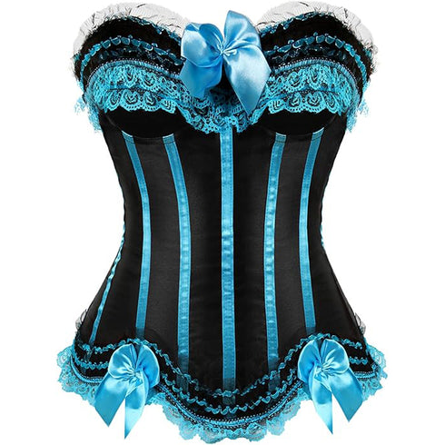 Stripe Bowknot Satin Lace Trim Bodice Overbust Corset