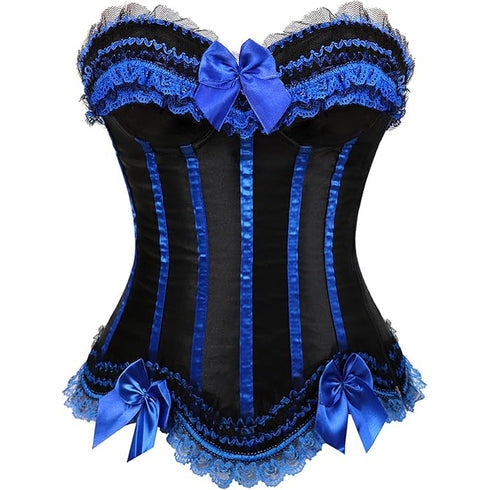 Stripe Bowknot Satin Lace Trim Bodice Overbust Corset