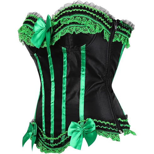 Stripe Bowknot Satin Lace Trim Bodice Overbust Corset