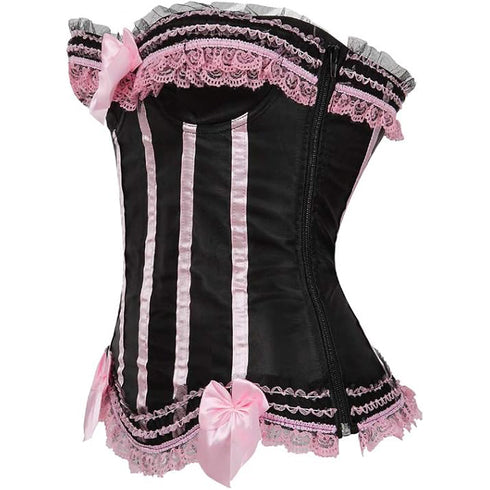 Stripe Bowknot Satin Lace Trim Bodice Overbust Corset
