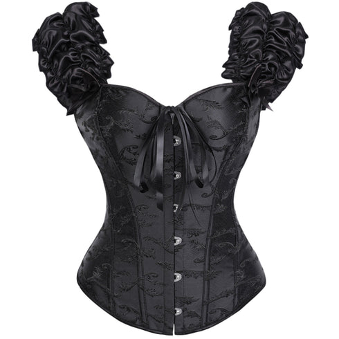 Victorian Classic Decent princess Embroidery Overbust Corset With Pleated Sleeves