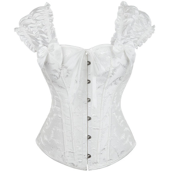 Victorian Classic Decent princess Embroidery Overbust Corset With Pleated Sleeves