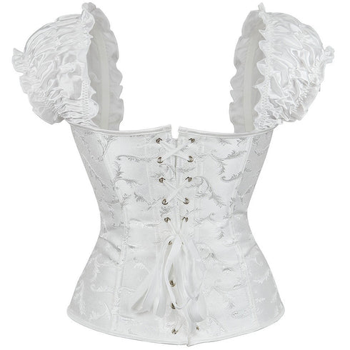 Victorian Classic Decent princess Embroidery Overbust Corset With Pleated Sleeves