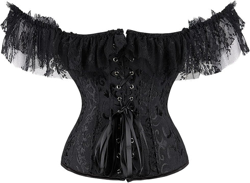 Women Corset Top with Lace Sleeve Bustier Waist Cincher Costume Tops