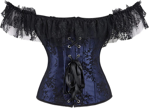 Women Corset Top with Lace Sleeve Bustier Waist Cincher Costume Tops
