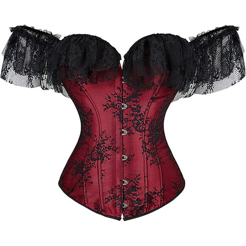 Women Corset Top with Lace Sleeve Bustier Waist Cincher Costume Tops