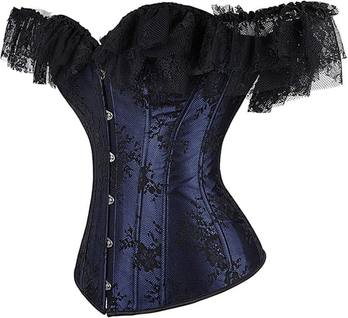 Women Corset Top with Lace Sleeve Bustier Waist Cincher Costume Tops