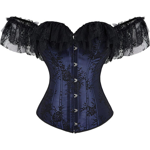 Women Corset Top with Lace Sleeve Bustier Waist Cincher Costume Tops