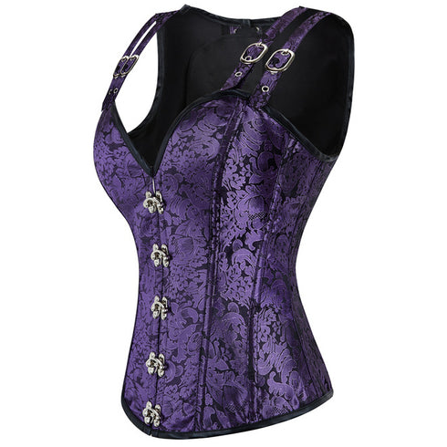Women Double Buckle Straps Steampunk Corset