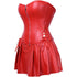 Women Faux Leather Gothic Punk Zipper Corset Bustier with Skirt