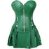 Women Faux Leather Gothic Punk Zipper Corset Bustier with Skirt
