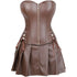 Women Faux Leather Gothic Punk Zipper Corset Bustier with Skirt