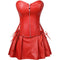 Women Faux Leather Gothic Punk Zipper Corset Bustier with Skirt