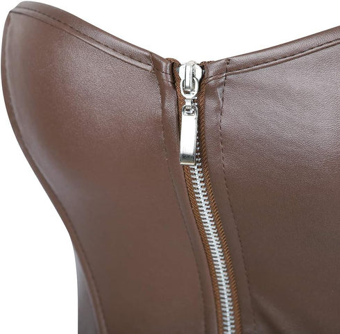 Women Faux Leather Gothic Punk Zipper Corset Bustier with Skirt