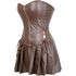 Women Faux Leather Gothic Punk Zipper Corset Bustier with Skirt