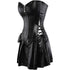 Women Faux Leather Gothic Punk Zipper Corset Bustier with Skirt
