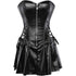 Women Faux Leather Gothic Punk Zipper Corset Bustier with Skirt