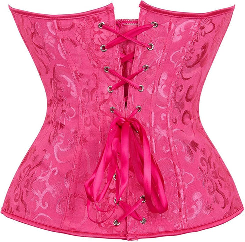 Women Plus Size Lace Up Back Floral Corset Bustier Top
