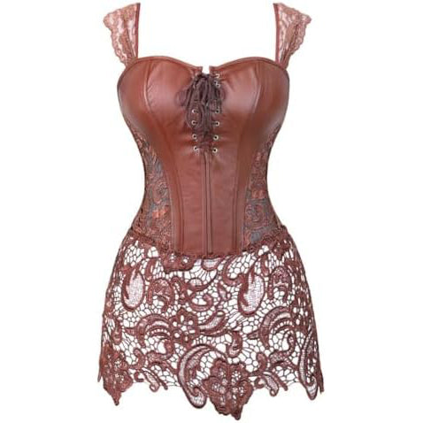 Women Steampunk Faux Leather Bustier Sexy Corset Dress