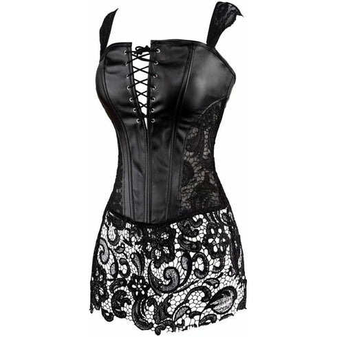 Women Steampunk Faux Leather Bustier Sexy Corset Dress