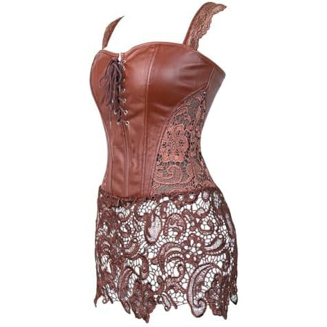 Women Steampunk Faux Leather Bustier Sexy Corset Dress