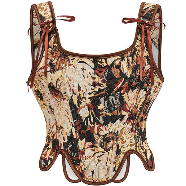 Women Vintage Floral Camisole Flower Embroidery Pattern Overbust Corset