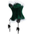 Women's Christmas Feather Velvet Santa Costume Bustier Corset Top Garter