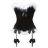 Women's Christmas Feather Velvet Santa Costume Bustier Corset Top Garter