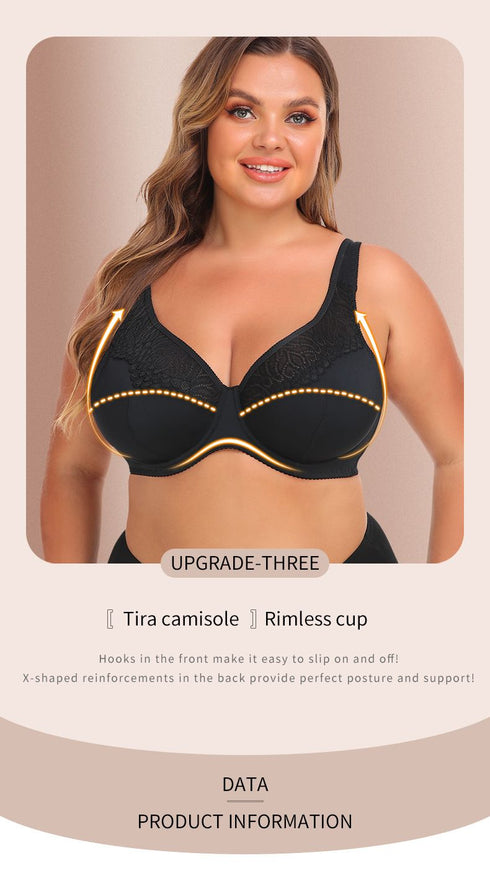 Women's Full Coverage Plus Size Wireless Lace Lift Up Bra