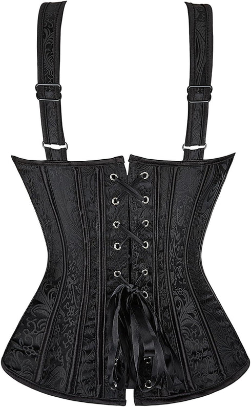 Women's Gothic Jacquard Shoulder Straps Tank Overbust Corset Bustiers