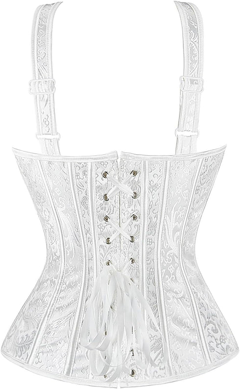 Women's Gothic Jacquard Shoulder Straps Tank Overbust Corset Bustiers