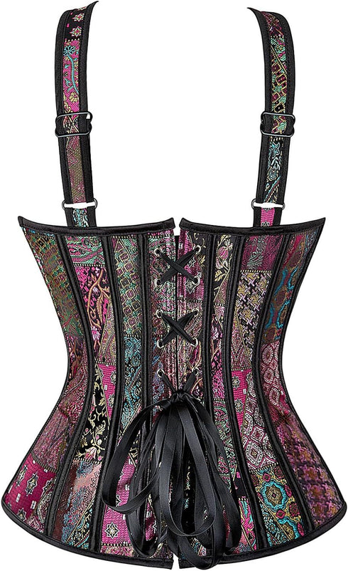 Women's Gothic Jacquard Shoulder Straps Tank Overbust Corset Bustiers