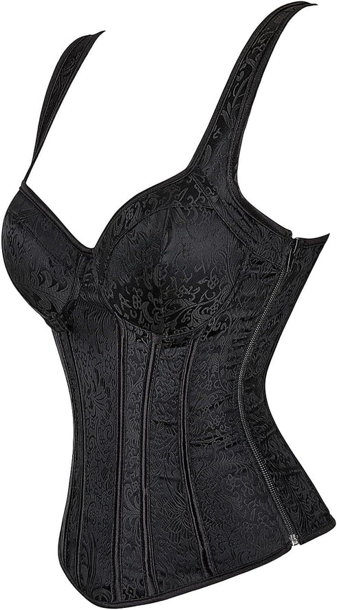 Women's Gothic Jacquard Shoulder Straps Tank Overbust Corset Bustiers