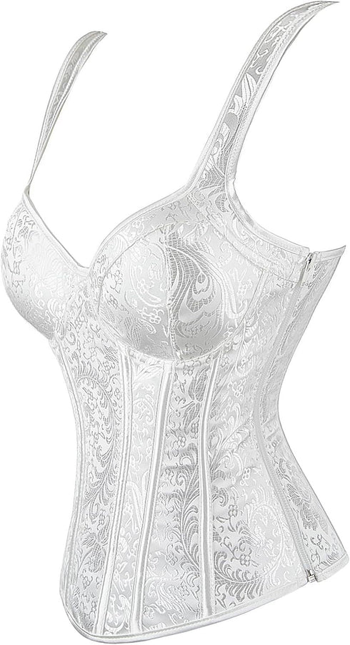 Women's Gothic Jacquard Shoulder Straps Tank Overbust Corset Bustiers