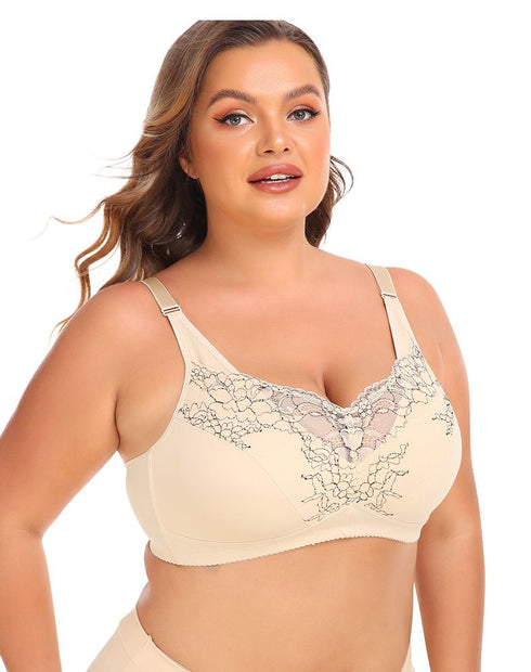 Women's Plus Size Lace Bra Super Soft Wireless Lightly Lined Comfort Bra