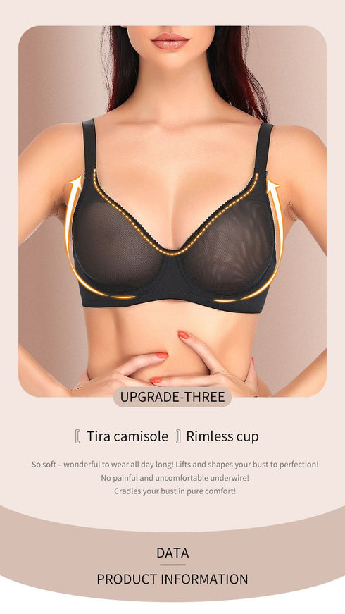 Women's See Through Sexy Plus Size Bra Steel Ring Support Thin Comfort Bra
