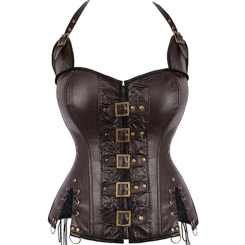 Women's Steampunk Faux Leather Corset With Buckle-Up