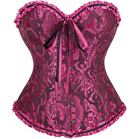 Womens Fashion Satin Classic Sweetheart Brocade Overbust Corset
