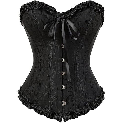 Womens Fashion Satin Classic Sweetheart Brocade Overbust Corset